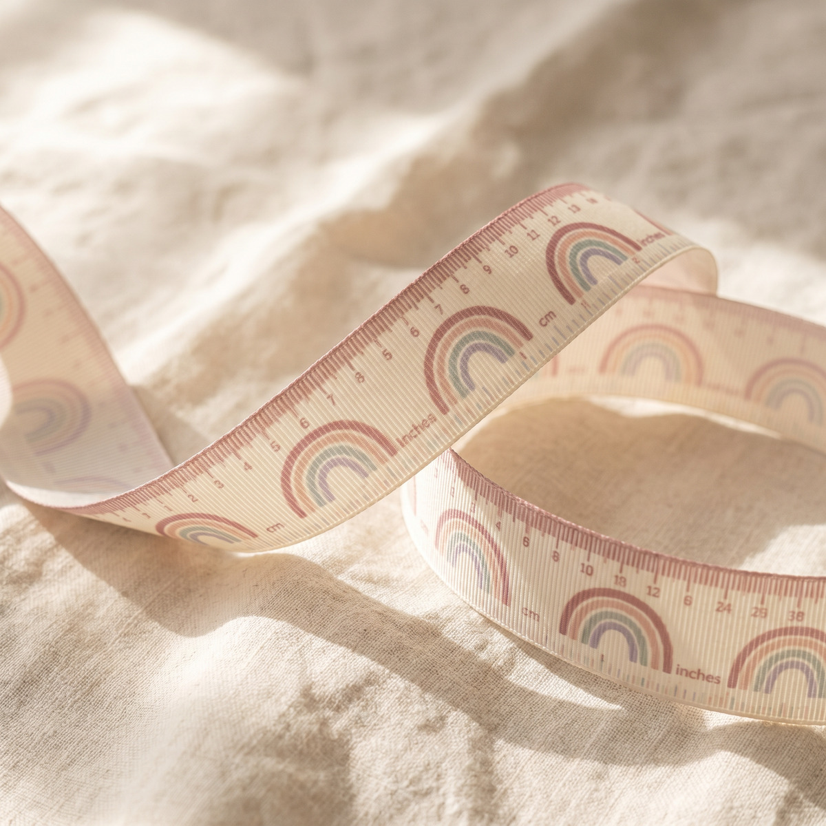 Ruler print grosgrain ribbon, close-up